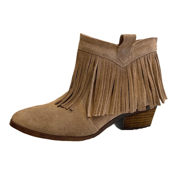 Restricted Shoes - Restricted Suede Fringe Pull On Booties Size 8
